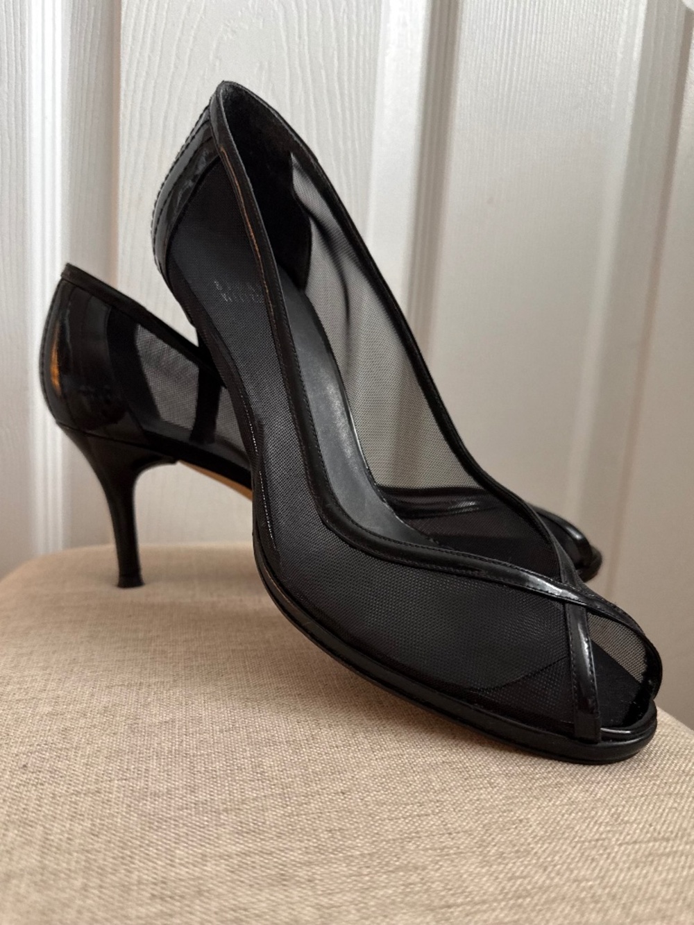 Stuart Weitzman Black Mesh Peep-Toe Pumps Size 9.5